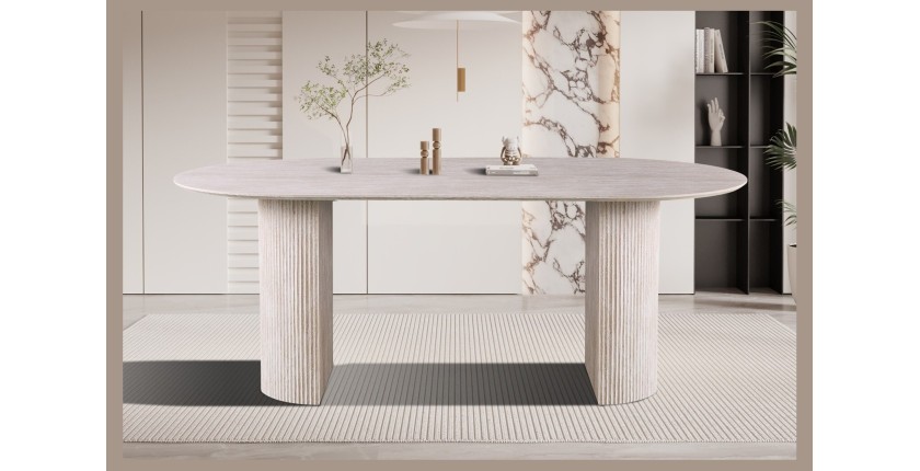 Table à manger VAGOS – 200x100 cm – Coloris travertin – Plateau MDF – Design contemporain élégant 