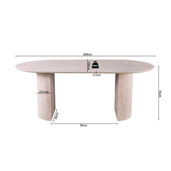 Table à manger VAGOS – 200x100 cm – Coloris travertin – Plateau MDF – Design contemporain élégant 
