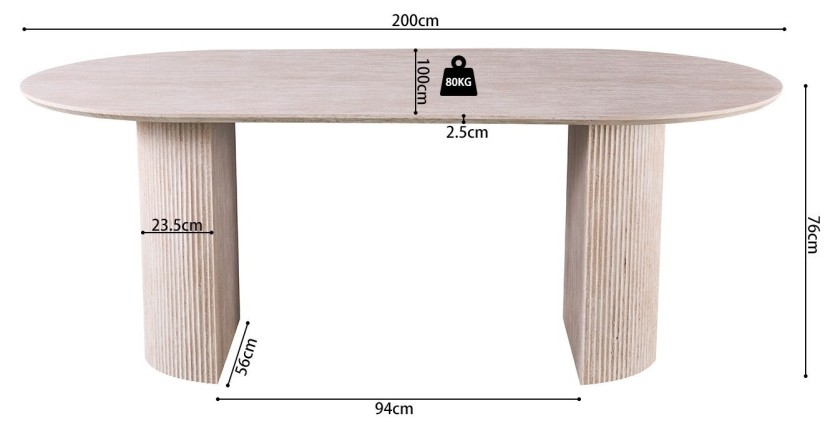Table à manger VAGOS – 200x100 cm – Coloris travertin – Plateau MDF – Design contemporain élégant 