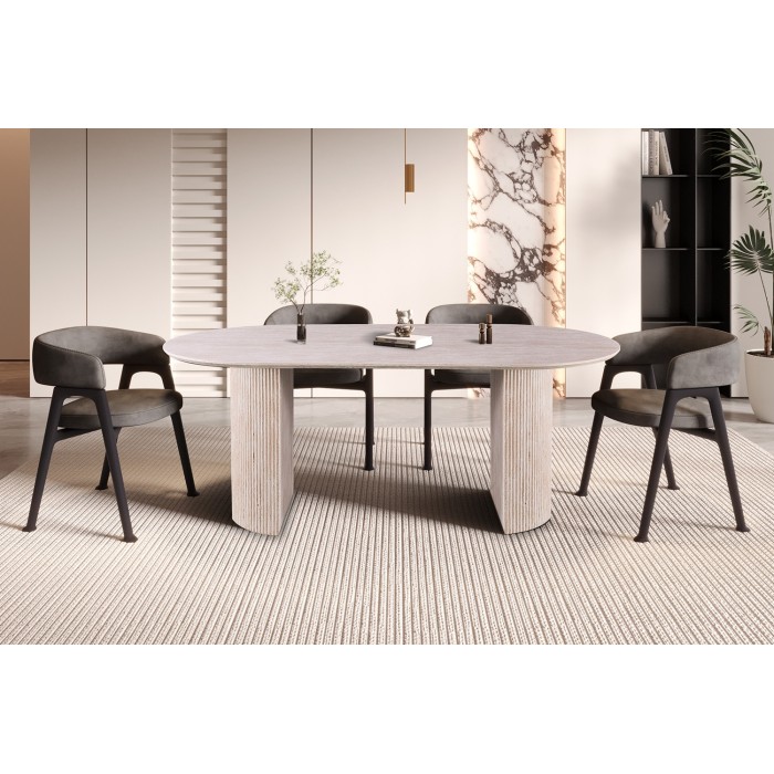 Table à manger VAGOS – 200x100 cm – Coloris travertin – Plateau MDF – Design contemporain élégant 