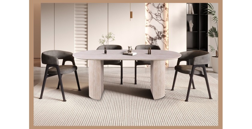 Table à manger VAGOS – 200x100 cm – Coloris travertin – Plateau MDF – Design contemporain élégant 