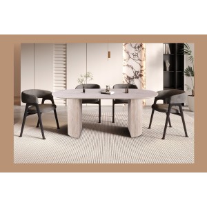 Table à manger VAGOS – 200x100 cm – Coloris travertin – Plateau MDF – Design contemporain élégant 