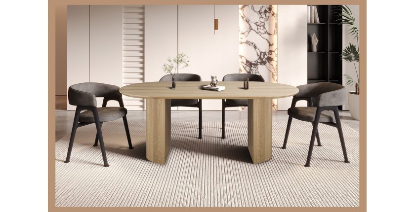 Table à manger VAGOS – 200x100 cm – Coloris chêne naturel – Plateau MDF 3D – Design contemporain et chaleureux 