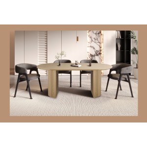 Table à manger VAGOS – 200x100 cm – Coloris chêne naturel – Plateau MDF 3D – Design contemporain et chaleureux 