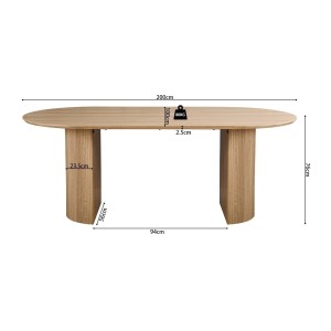 Table à manger VAGOS – 200x100 cm – Coloris chêne naturel – Plateau MDF 3D – Design contemporain et chaleureux 