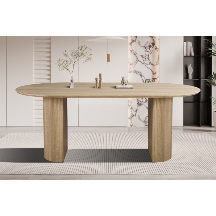 Table à manger VAGOS – 200x100 cm – Coloris chêne naturel – Plateau MDF 3D – Design contemporain et chaleureux 