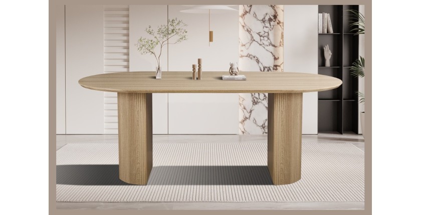 Table à manger VAGOS – 200x100 cm – Coloris chêne naturel – Plateau MDF 3D – Design contemporain et chaleureux 