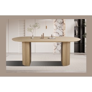 Table à manger VAGOS – 200x100 cm – Coloris chêne naturel – Plateau MDF 3D – Design contemporain et chaleureux 