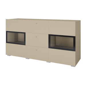 Buffet RAMOS 130 cm – Hellbeige – 2 Glastüren und 3 Schubladen – Ohne LED