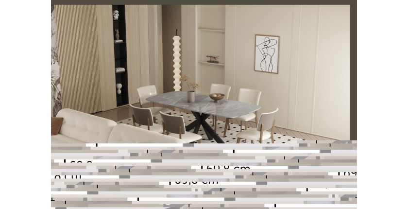 Buffet RAMOS 130 cm – Hellbeige – 2 Glastüren und 3 Schubladen – Ohne LED