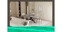 Table à manger ARVENA – 180x90 cm – Coloris pierre marbré – Plateau effet pierre – Design moderne et élégant 
