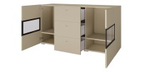 Buffet RAMOS 130 cm – Hellbeige – 2 Glastüren und 3 Schubladen – Ohne LED