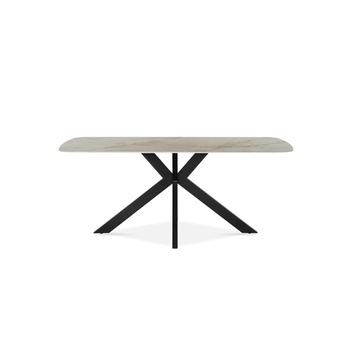 Table à manger ARVENA – 180x90 cm – Coloris pierre marbré beige – Plateau effet pierre – Design élégant et moderne 