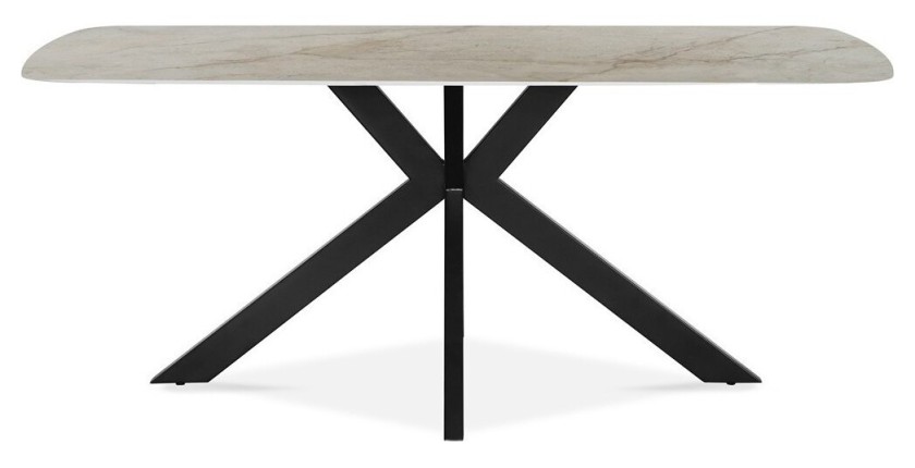 Table à manger ARVENA – 180x90 cm – Coloris pierre marbré beige – Plateau effet pierre – Design élégant et moderne 