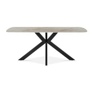 Table à manger ARVENA – 180x90 cm – Coloris pierre marbré beige – Plateau effet pierre – Design élégant et moderne 