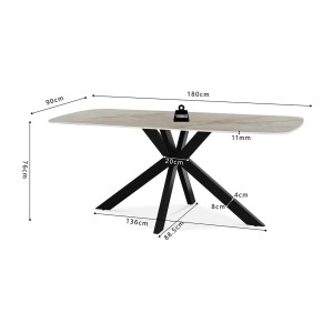 Table à manger ARVENA – 180x90 cm – Coloris pierre marbré beige – Plateau effet pierre – Design élégant et moderne 