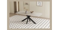 Table à manger ARVENA – 180x90 cm – Coloris pierre marbré beige – Plateau effet pierre – Design élégant et moderne 