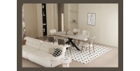 Table à manger ARVENA – 180x90 cm – Coloris pierre marbré beige – Plateau effet pierre – Design élégant et moderne 