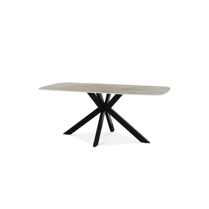 Table à manger ARVENA – 180x90 cm – Coloris pierre marbré beige – Plateau effet pierre – Design élégant et moderne 