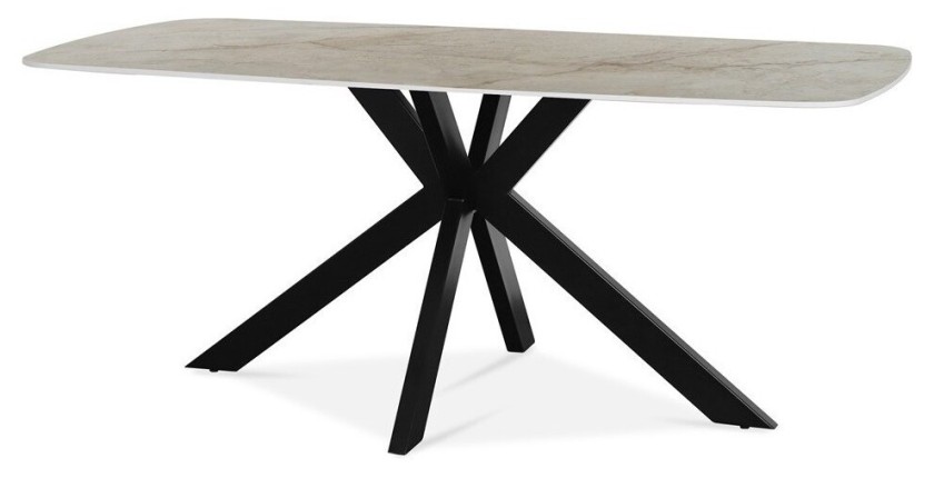 Table à manger ARVENA – 180x90 cm – Coloris pierre marbré beige – Plateau effet pierre – Design élégant et moderne 