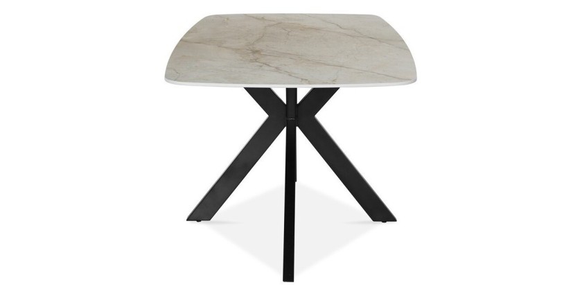 Table à manger ARVENA – 180x90 cm – Coloris pierre marbré beige – Plateau effet pierre – Design élégant et moderne 
