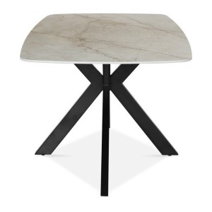 Table à manger ARVENA – 180x90 cm – Coloris pierre marbré beige – Plateau effet pierre – Design élégant et moderne 