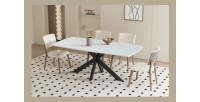 Table ARVENA 180x90 cm – Coloris pierre grise – Table salle à manger design – Plateau effet pierre et métal 