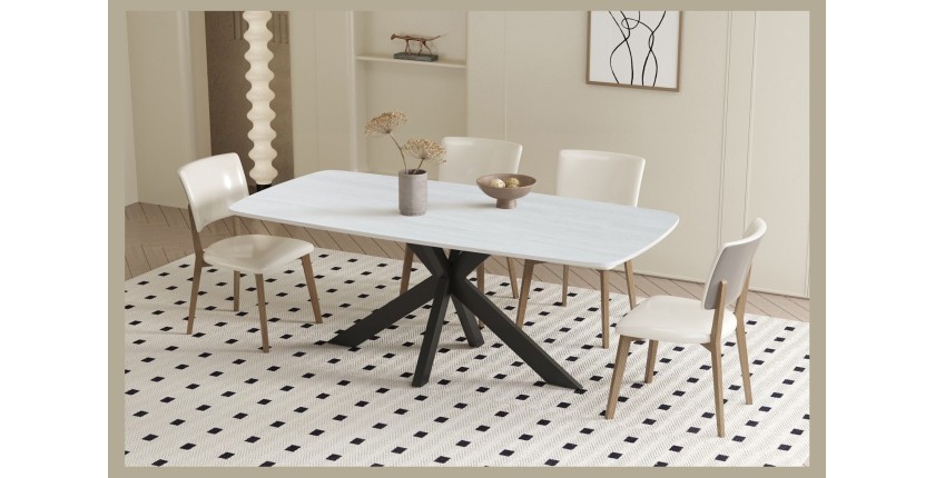 Table ARVENA 180x90 cm – Coloris pierre grise – Table salle à manger design – Plateau effet pierre et métal 