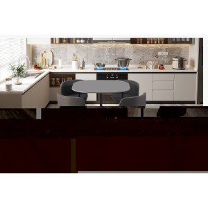 Table ARVENA 180x90 cm – Coloris pierre grise – Table salle à manger design – Plateau effet pierre et métal 