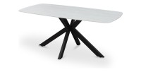 Table ARVENA 180x90 cm – Coloris pierre grise – Table salle à manger design – Plateau effet pierre et métal 