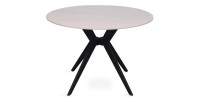 Table à manger ronde ARVENA – 110 cm – Plateau en pierre frittée – Coloris blanc – Design métal élégant 