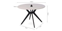 Table à manger ronde ARVENA – 110 cm – Plateau en pierre frittée – Coloris blanc – Design métal élégant 