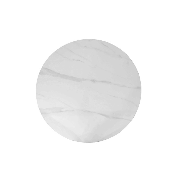Table à manger ronde ARVENA – 110 cm – Plateau en pierre frittée – Coloris blanc – Design métal élégant 