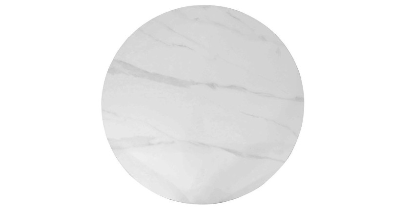 Table à manger ronde ARVENA – 110 cm – Plateau en pierre frittée – Coloris blanc – Design métal élégant 