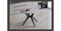 Table à manger ronde ARVENA – 110 cm – Plateau en pierre frittée – Coloris gris – Design contemporain et robuste 