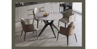 Table à manger ronde ARVENA – 110 cm – Plateau en pierre frittée – Coloris gris – Design contemporain et robuste 