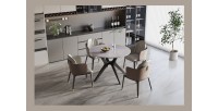 Table à manger ronde ARVENA – 110 cm – Plateau en pierre frittée – Coloris gris – Design contemporain et robuste 
