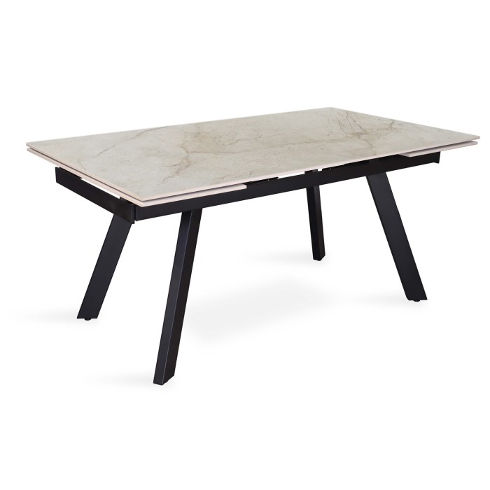 Table extensible LAROS – 160 à 240 cm – Plateau en pierre marbré beige – Structure métal – Design haut de gamme 