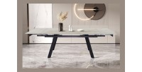 Table extensible LAROS – 160 à 240 cm – Plateau en pierre marbré beige – Structure métal – Design haut de gamme 