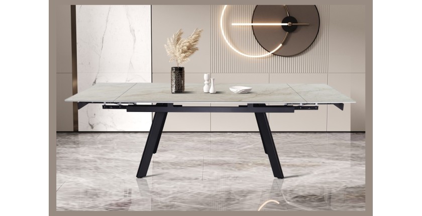 Table extensible LAROS – 160 à 240 cm – Plateau en pierre marbré beige – Structure métal – Design haut de gamme 