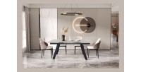 Table extensible LAROS – 160 à 240 cm – Plateau en pierre marbré beige – Structure métal – Design haut de gamme 