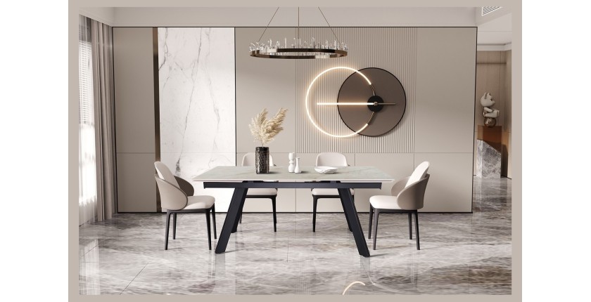 Table extensible LAROS – 160 à 240 cm – Plateau en pierre marbré beige – Structure métal – Design haut de gamme 
