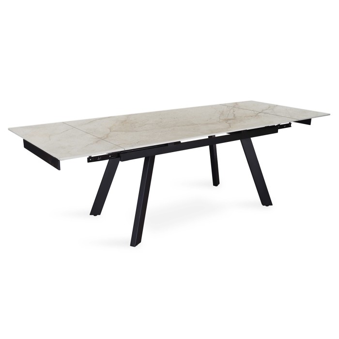 Table extensible LAROS – 160 à 240 cm – Plateau en pierre marbré beige – Structure métal – Design haut de gamme 