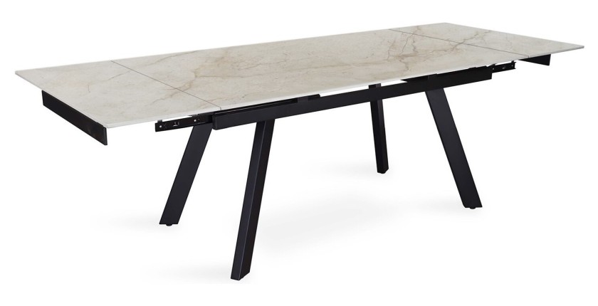 Table extensible LAROS – 160 à 240 cm – Plateau en pierre marbré beige – Structure métal – Design haut de gamme 