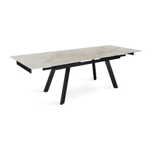 Table extensible LAROS – 160 à 240 cm – Plateau en pierre marbré beige – Structure métal – Design haut de gamme 