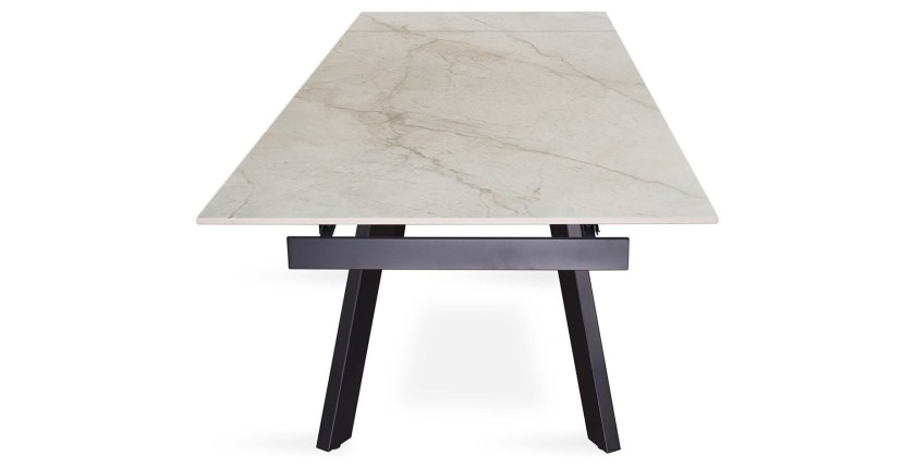 Table extensible LAROS – 160 à 240 cm – Plateau en pierre marbré beige – Structure métal – Design haut de gamme 