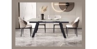 Table extensible LAROS – 160 à 240 cm – Plateau en pierre marbré beige – Structure métal – Design haut de gamme 