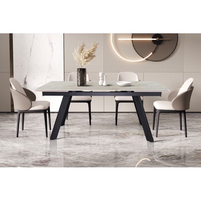 Table extensible LAROS – 160 à 240 cm – Plateau en pierre marbré beige – Structure métal – Design haut de gamme 