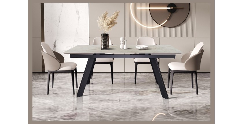 Table extensible LAROS – 160 à 240 cm – Plateau en pierre marbré beige – Structure métal – Design haut de gamme 