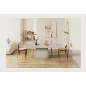Table à manger TARAVI – 220 cm – Design béton – Coloris ciment beige – Plateau et pieds en MDF 